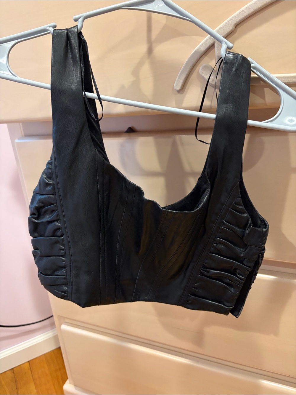 emory park Black Faux Leather Ruched Crop Tank